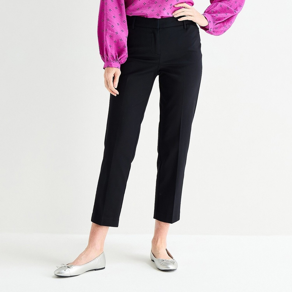 MSRP $54 Liz Claiborne Emma Womens 12 Black Straight Mid Rise Ankle Pants